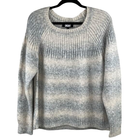 DKNY Gray Cream Ombre Striped Crewneck Soft Knit Pullover Sweater XL NWT - Picture 2 of 11